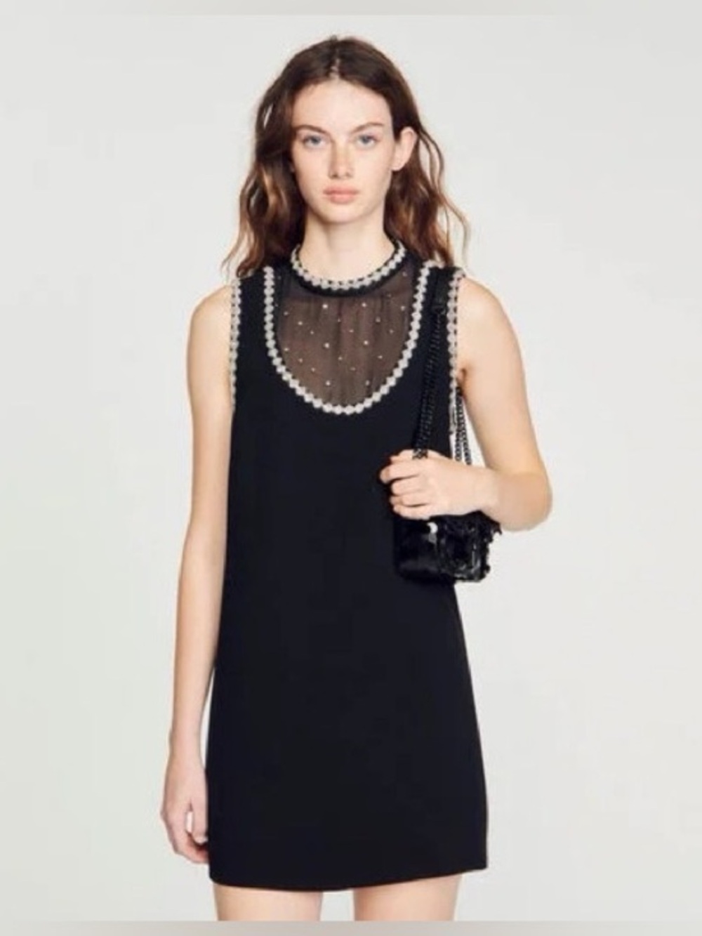 Sandro crystal embellished Debby mini shift dress Sz 40